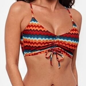 SPORTS ILLUSTRATED Midkini Shirred Tie Bikini Top XL Multi Color NEW WITH TAGS